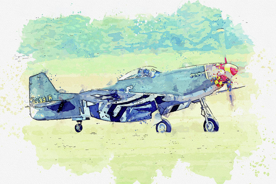 North American P-D Mustang FG USAAF Frenesi Vintage Aircraft - Classic War Birds - Planes watercolor Painting by Celestial Images