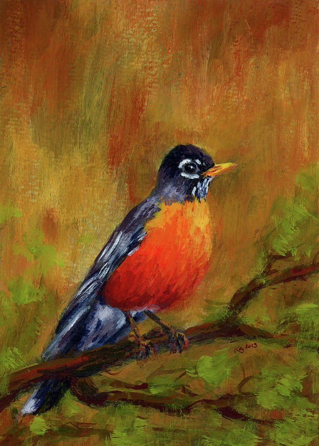 North American Robin portrait Painting by Karen Kaspar
