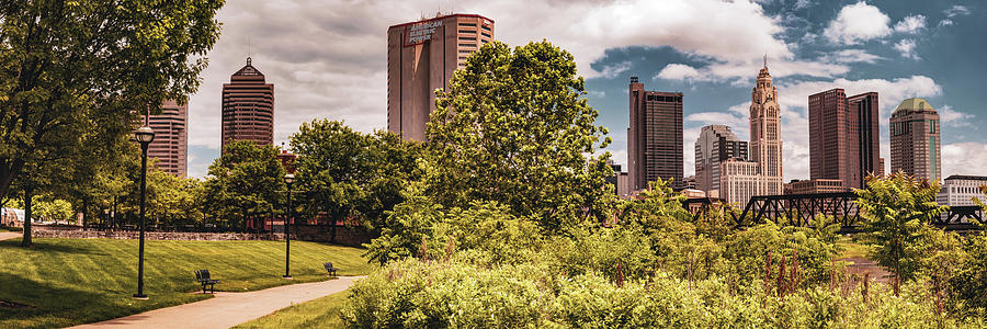 North Bank Park Panoramic Skyline View of Downtown Columbus Photograph by Gregory Ballos