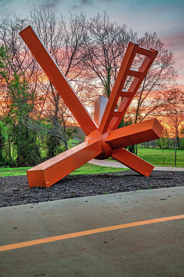 North Bentonville Trail Orange Art Sculpture At Sunset Photograph by Gregory Ballos