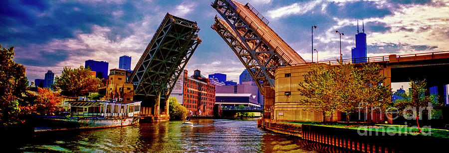 North Branch Chicago River River Draw Bridge opening Kennedy fee Photograph by Tom Jelen