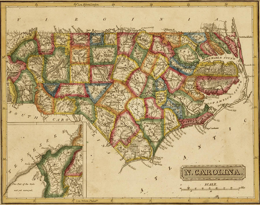 Map Drawing - North Carolina 1817 by Vintage Maps