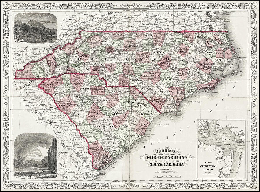 North Carolina and South Carolina Vintage Map 1865 Photograph by Carol ...