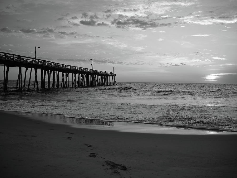 North Carolina Pier In Black And White Photograph by Doug Ash