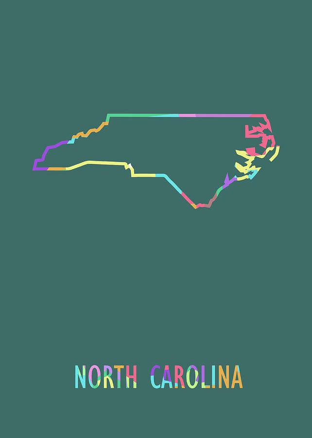 North Carolina Pop Art Map Green Bg Digital Art