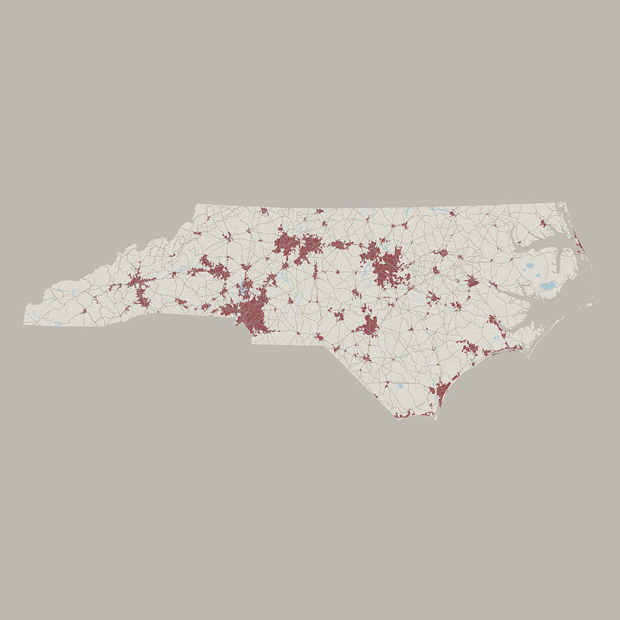 North Carolina US State Road Map Drawing by FrankRamspott