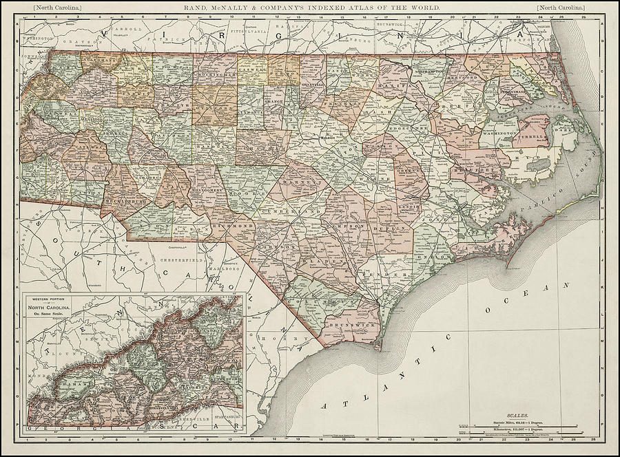 Vintage Photograph - North Carolina Vintage Map 1892 by Carol Japp
