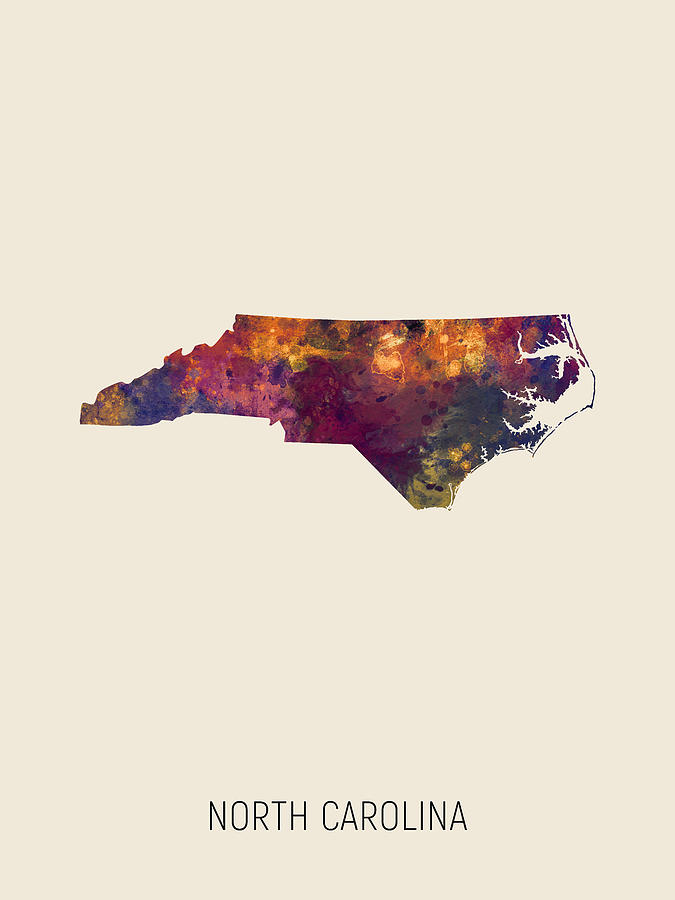 North Carolina Map Digital Art - North Carolina Watercolor Map #21 by Michael Tompsett