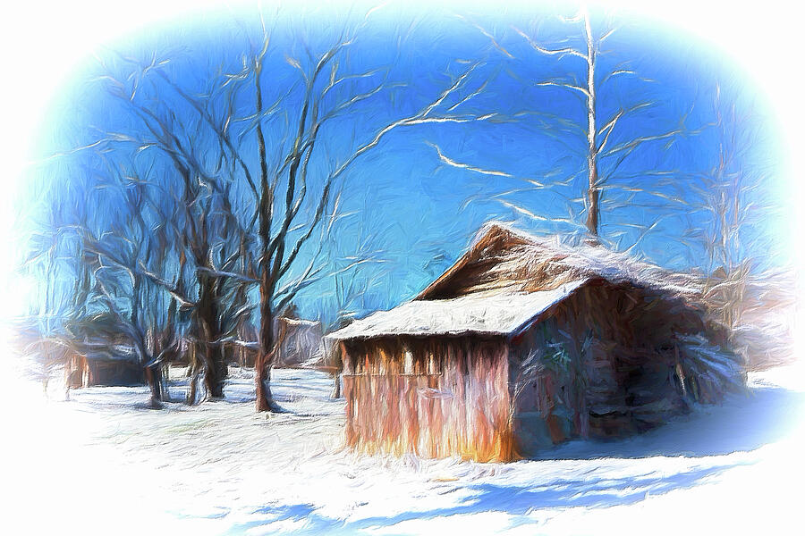 North Carolina Winter Snow Cabin Trees ap 1213 Painting by Dan Carmichael