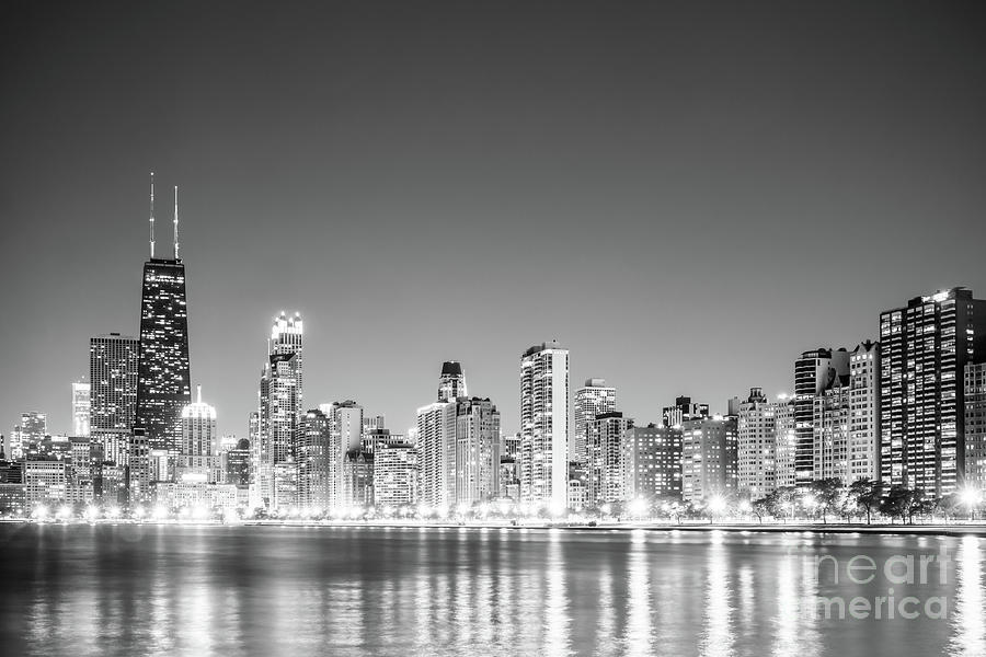 North Chicago Skyline Black and White Photo Photograph by Paul Velgos
