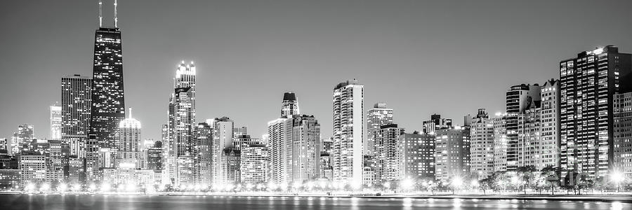 North Chicago Skyline Panoramic Black and White Photo Photograph by Paul Velgos