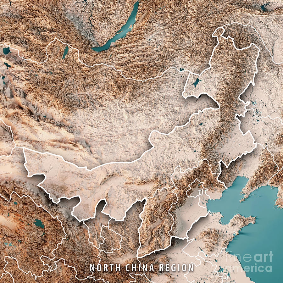 North China Region 3d Render Topographic Map Neutral Border Digital Art By Frank Ramspott Fine 9532