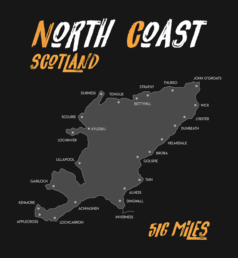 North Coast 500 Route Map Scotland NC500 516 Miles Digital Art by ...