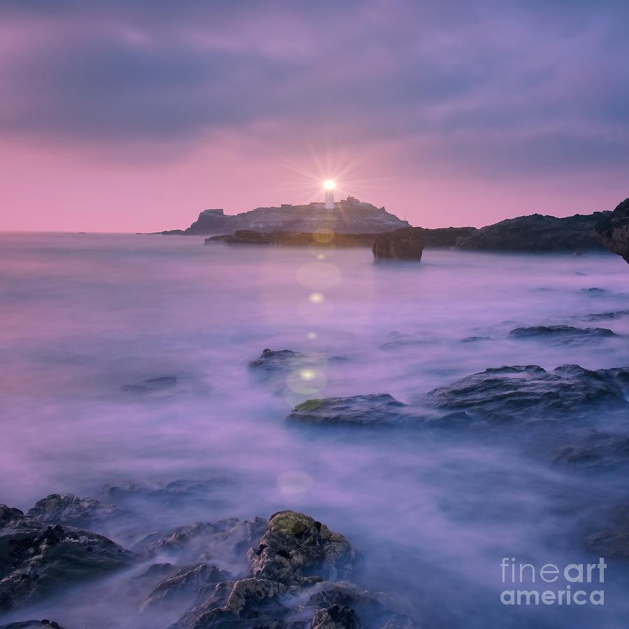 North Cornwall Coastline Sunset - Godrevy Lighthouse 2 Photograph by Philip Preston