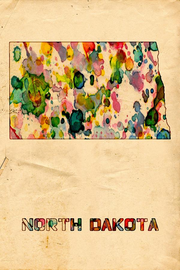North Dakota Map Poster Watercolor Painting by Beautify My Walls