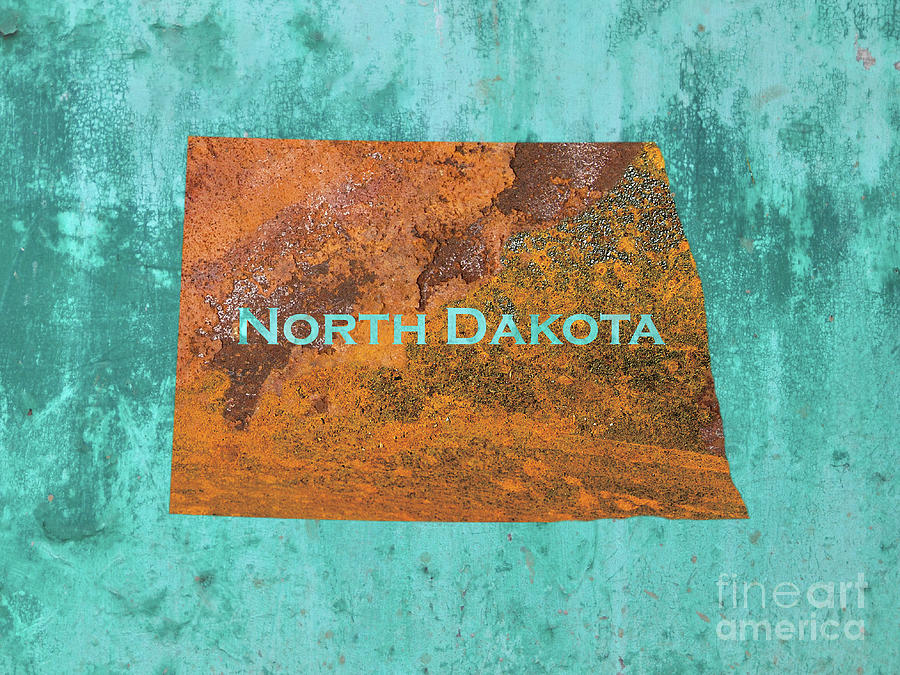 Map Mixed Media - North Dakota Rust on Teal by Elisabeth Lucas