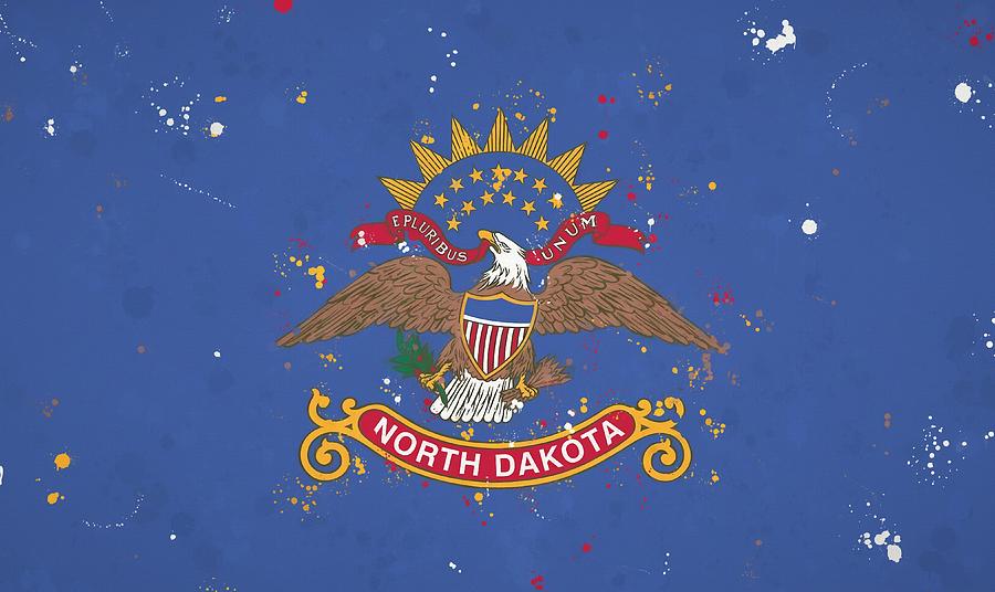 North Dakota State Flag Paint Splatter Painting by Dan Sproul