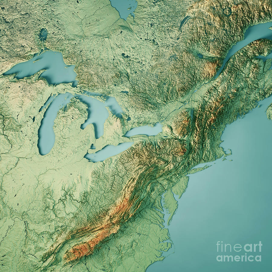 North East Region Usa 3d Render Topographic Map Color Digital Art By Frank Ramspott Pixels Merch 9422