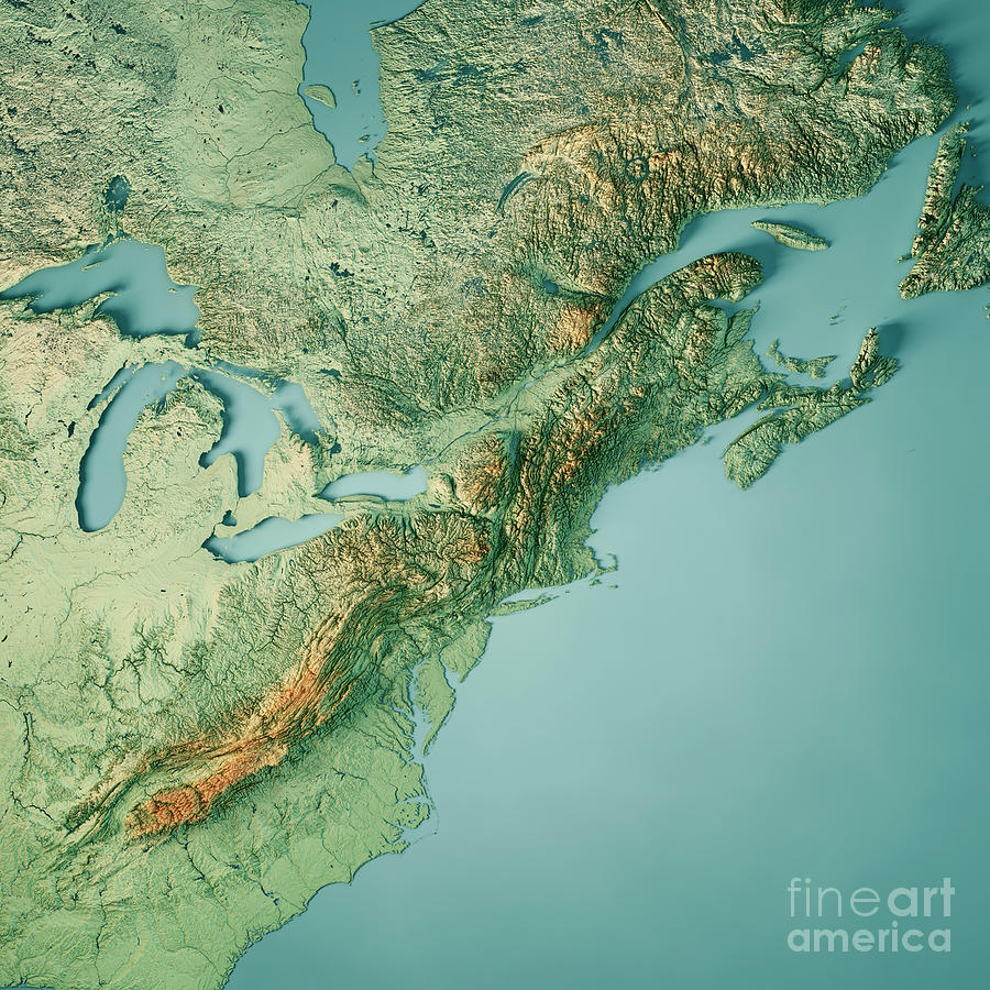Boston Photograph - North East USA Nova Scotia 3D Render Topographic Map Color  by Frank Ramspott