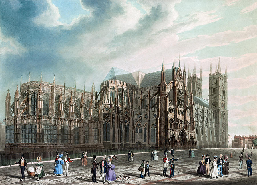Westminster Abbey Drawing - North East View Of Westminster Abbey - Vintage Lithograph 1836 by War Is Hell Store
