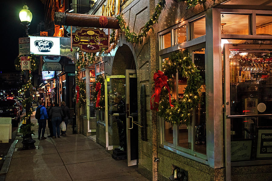 North End Boston MA Christmas Decorations Cigar Shop Photograph by Toby McGuire