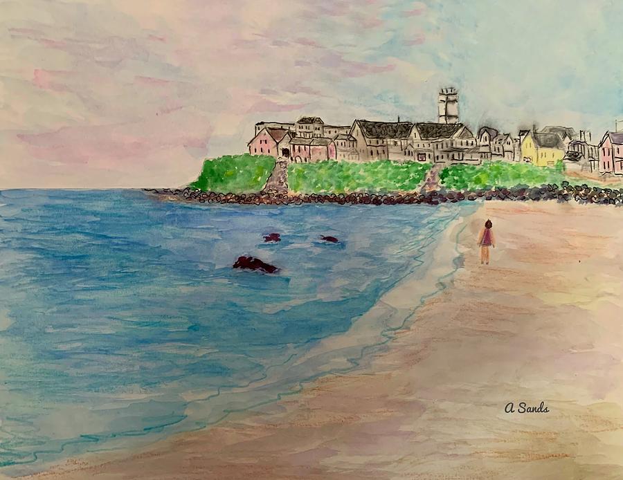 North  Beach Morning Walk Painting by Anne Sands