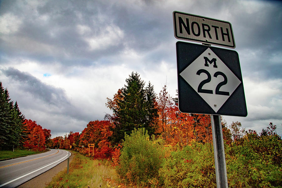North M22 sign on Michigan fall day Photograph by Eldon McGraw