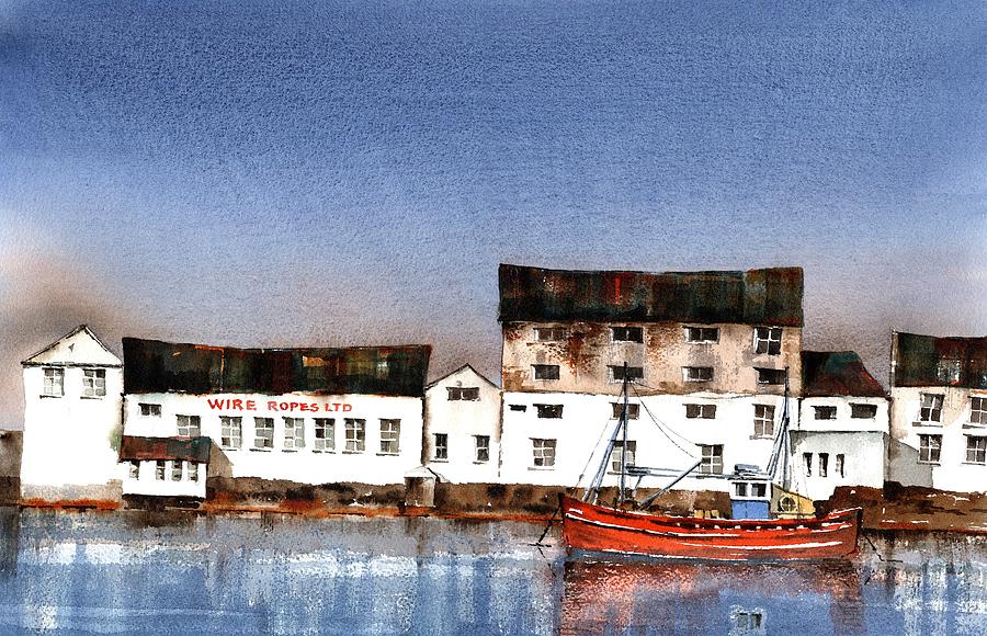 North Quay Wicklow Harbour Painting by Val Byrne
