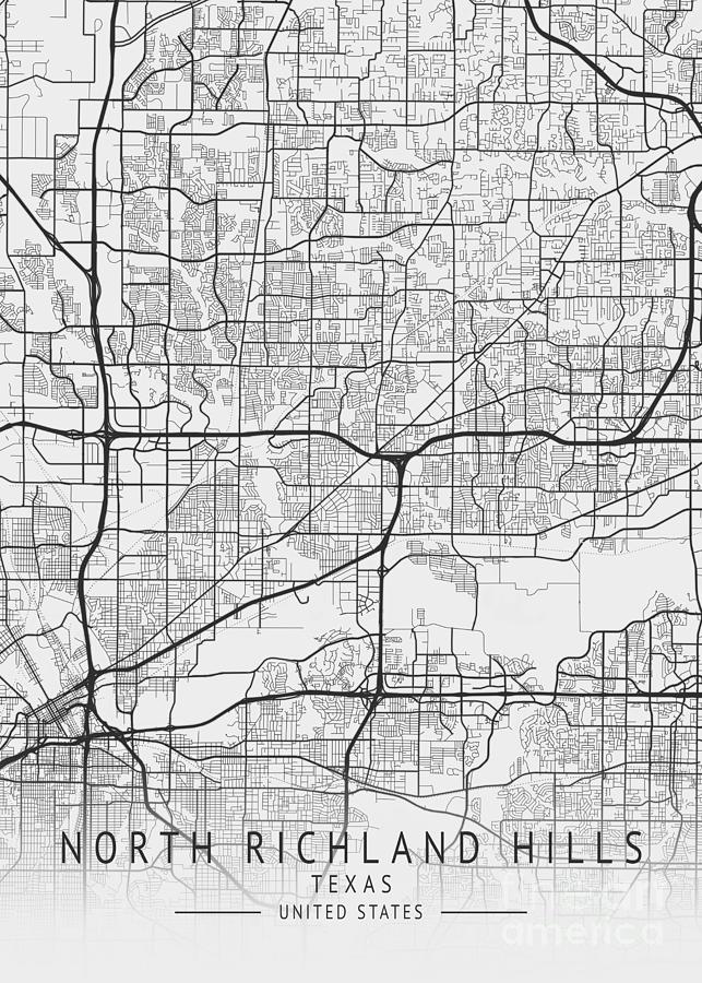 North Richland Hills Texas Us Gray City Map Digital Art By Tien Stencil Fine Art America 6623