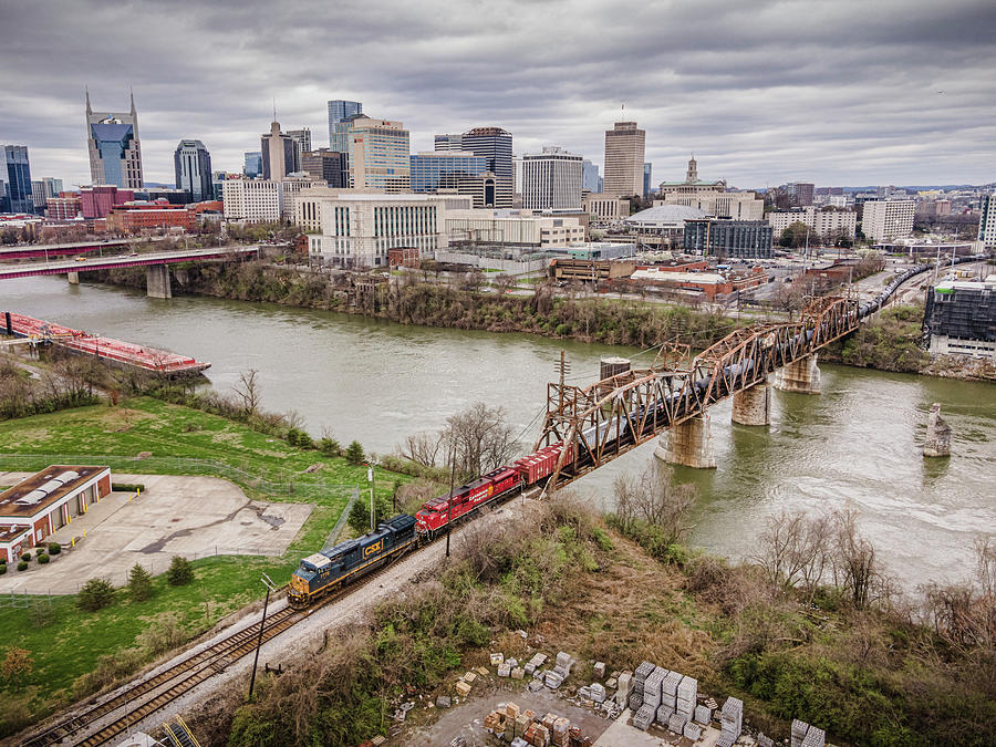 Northbound across the CR Drawbridge on the Cumberland River at Nashville TN Photograph by Jim Pearson