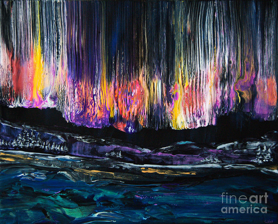 Norther Lights Over The Ridge 8373 Painting by Priscilla Batzell Expressionist Art Studio Gallery