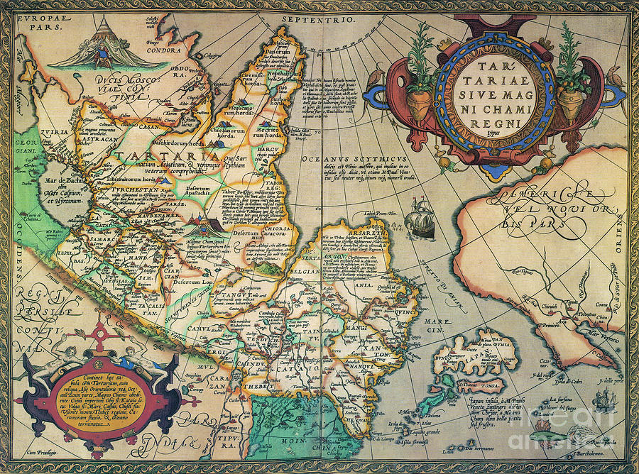 Northern Asia Map, 1595 Drawing by Abraham Ortelius