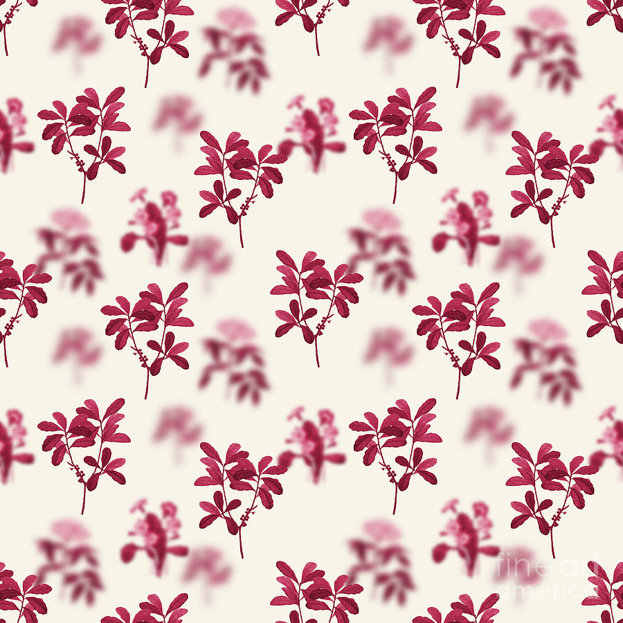 Vintage Painting - Northern Bayberry Botanical Seamless Pattern in Viva Magenta n.1605 by Holy Rock Design