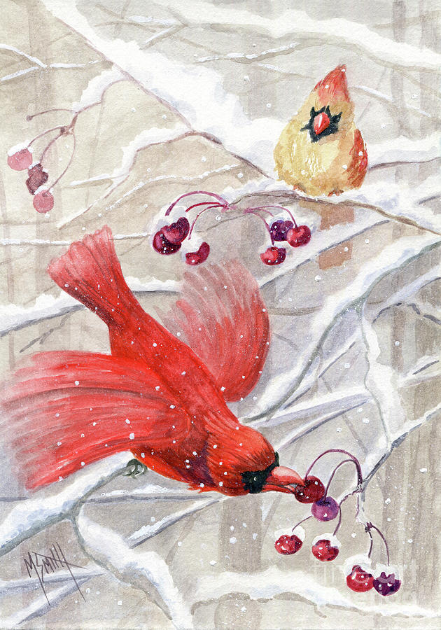 Northern Cardinal Pair Painting by Marilyn Smith