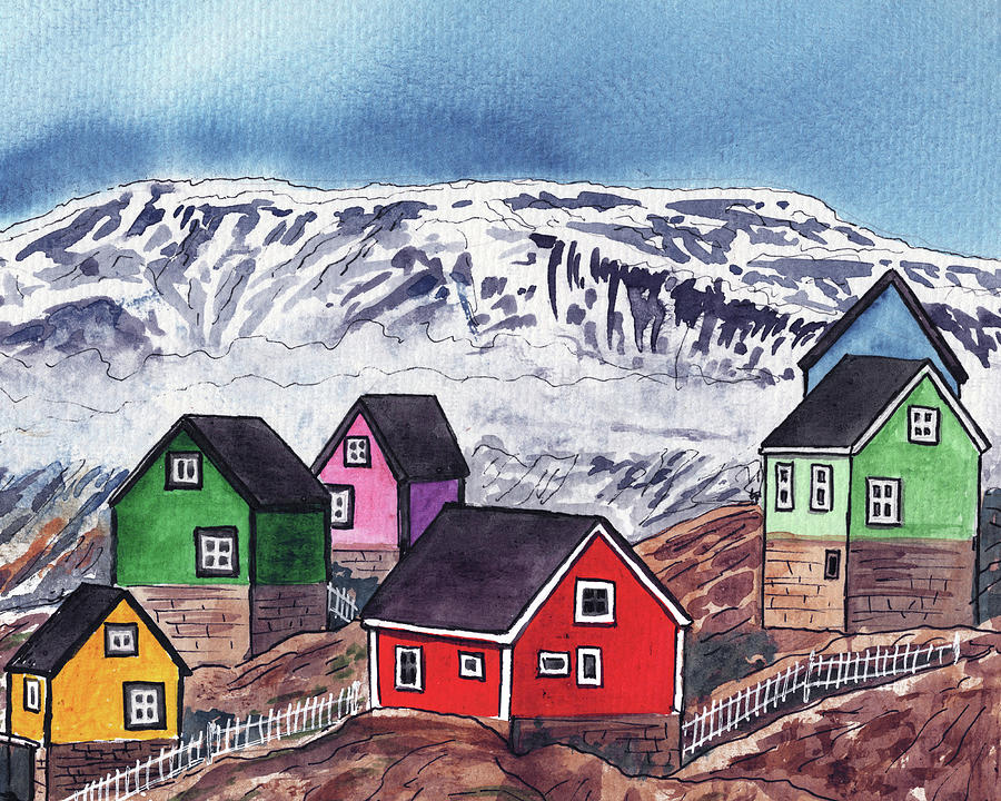 Northern Country Mountain Landscape With Colorful Village  Painting by Irina Sztukowski