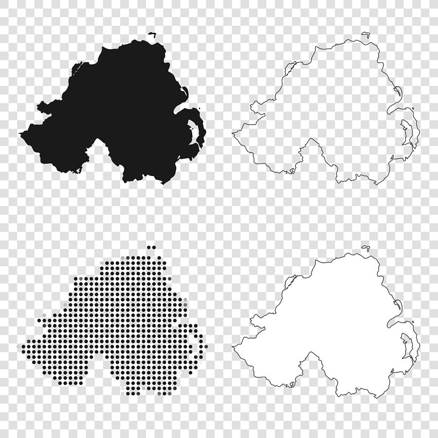 Northern Ireland maps for design - Black, outline, mosaic and white Drawing by Bgblue