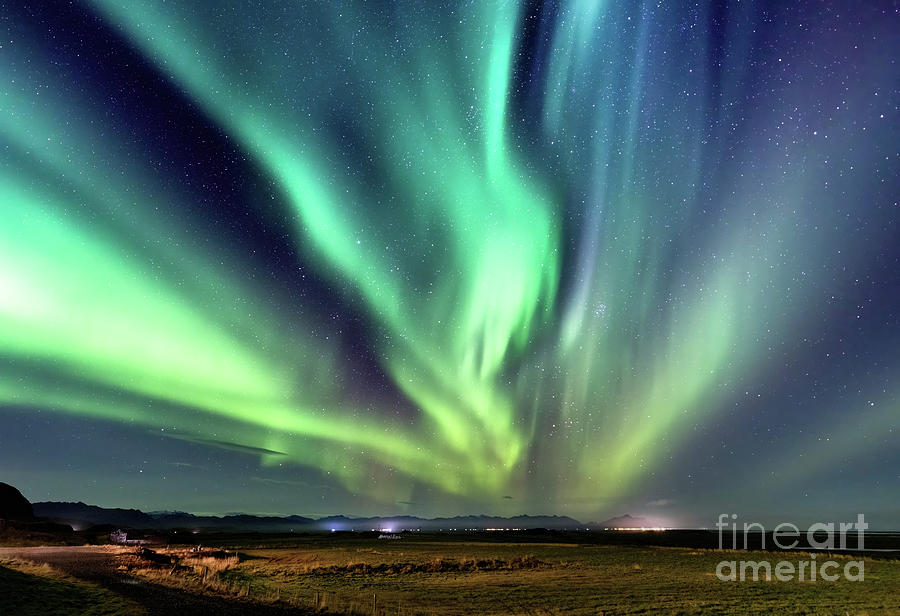 Northern lights, Aurora Borealis in the night sky, Iceland. Thes Photograph by Jane Rix