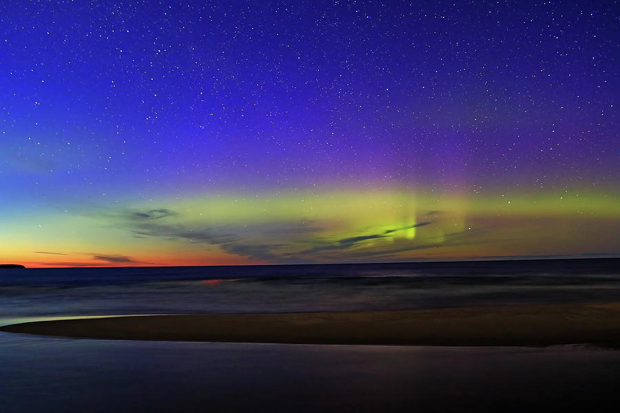 Northern Lights Dancing with the Sunset Photograph by Shixing Wen