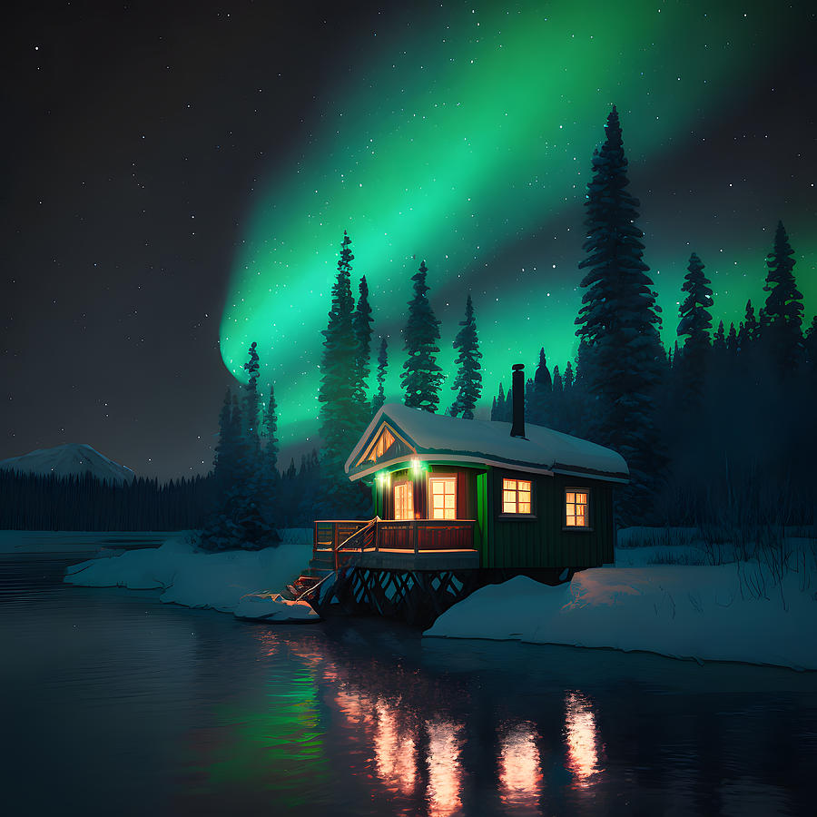 Northern Lights Hideaway Digital Art by TintoDesigns