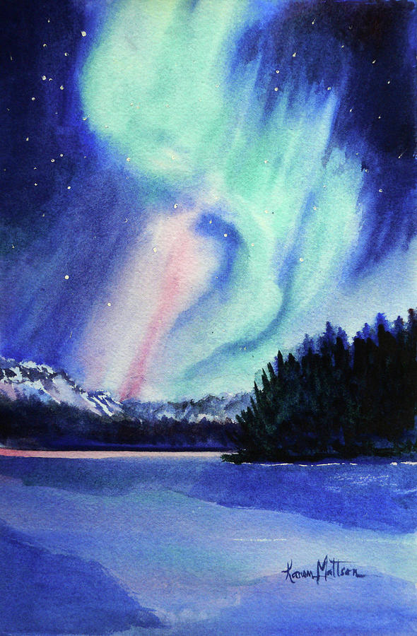 Northern Lights in Alaska Painting by Karen Mattson