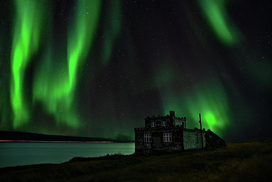 Nature Photograph - Northern lights in Arngerdareyri Kastallin, Iceland by Luigi Morbidelli