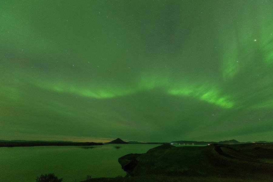 Northern lights in Myvatn lakeshore, Iceland Digital Art by Michael Lee