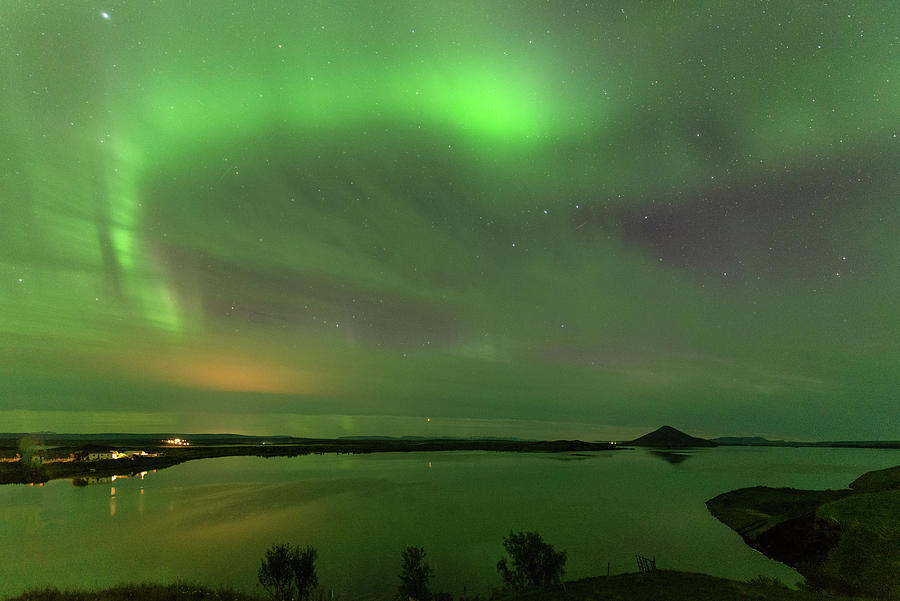 Northern lights in Myvatns lakeshore, Iceland Digital Art by Michael Lee