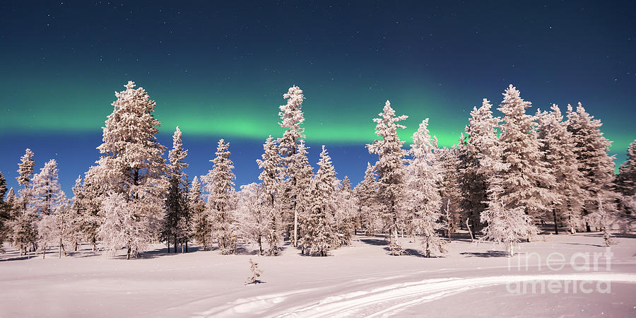 Northern lights panoramic landscape Photograph by Delphimages Photo Creations