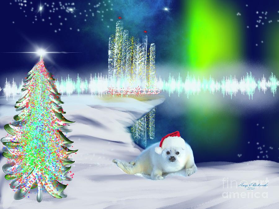 Northern Lights Seal Santa Digital Art