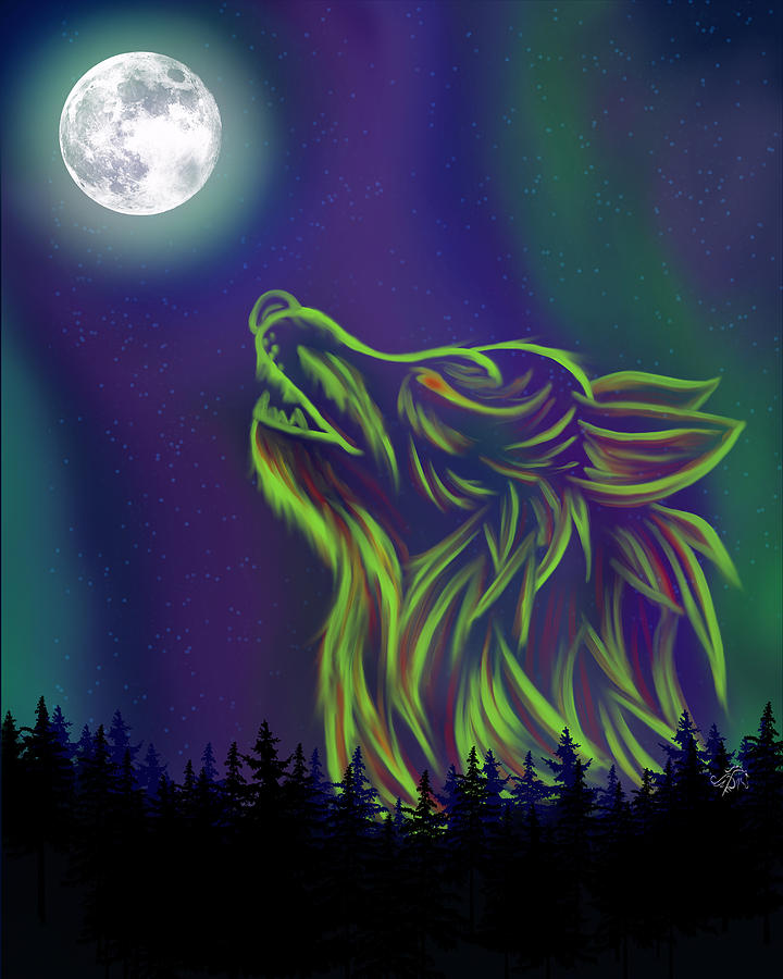 Northern Lights Wolf Digital Art by Penny FireHorse