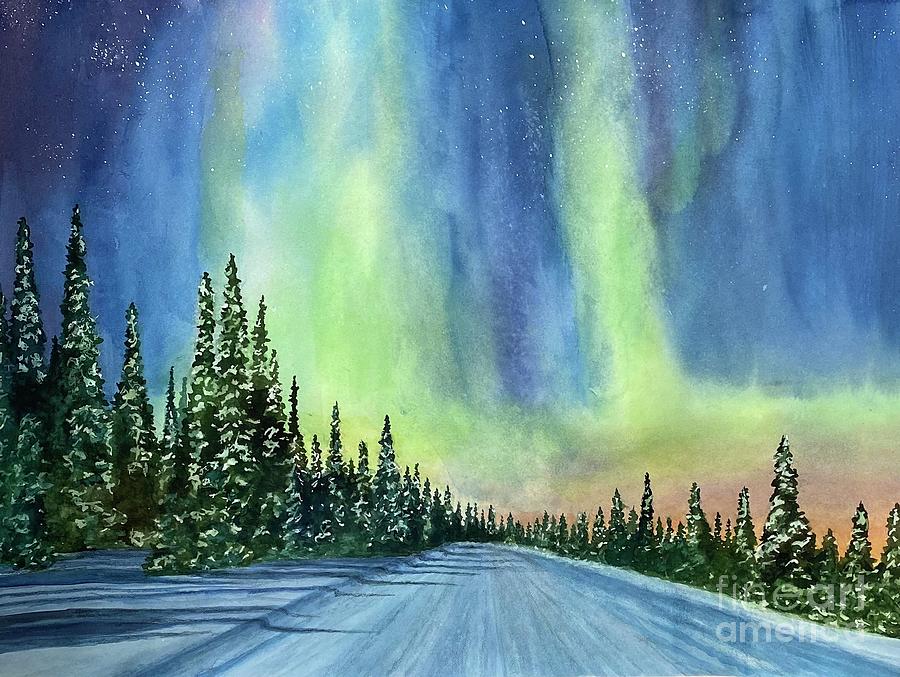 Northern Michigans Aurora Borealis Painting by Karen Ann