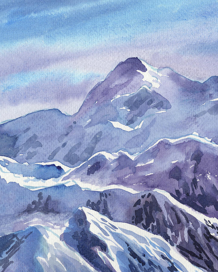 Northern Mountains Blue Watercolor Landscape Painting Painting
