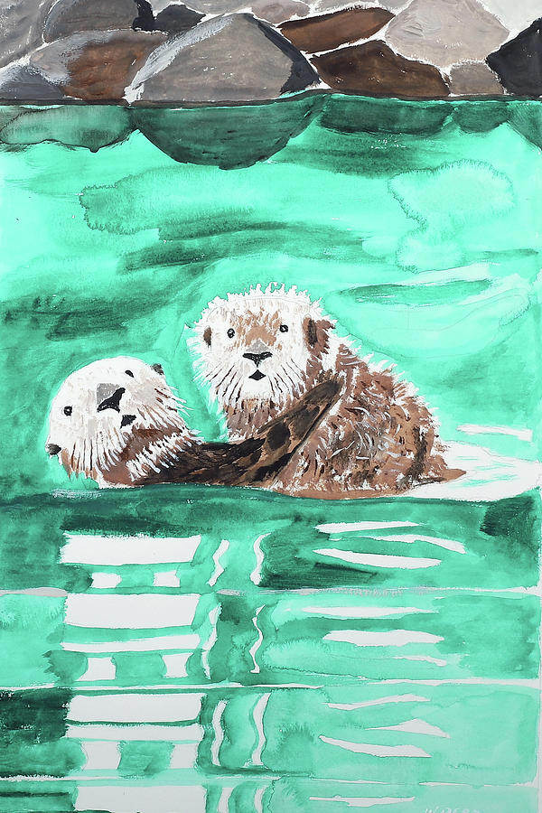 Animal Painting - Northern Sea Otters by Wynn Derr