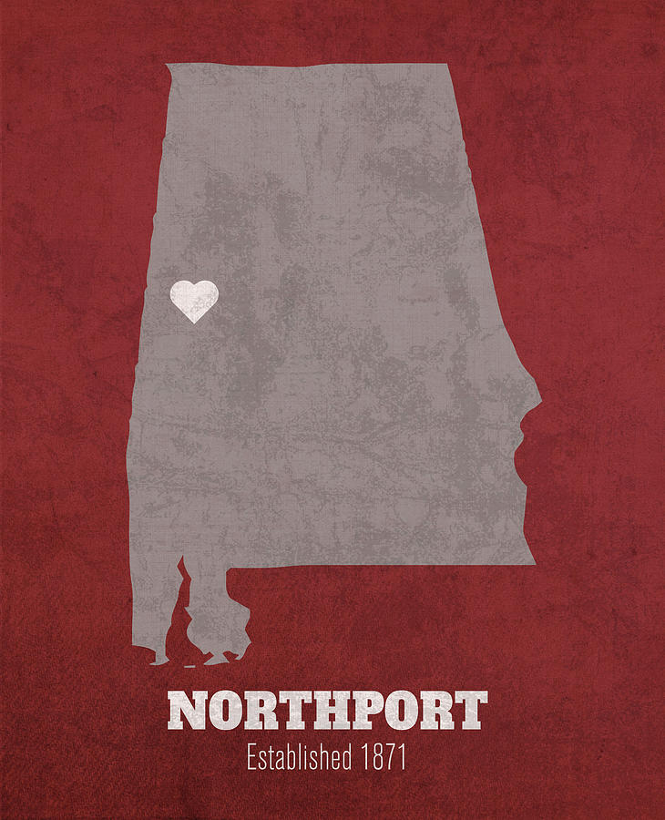 Northport Alabama City Map Founded 1871 University Of Alabama Color Palette Mixed Media
